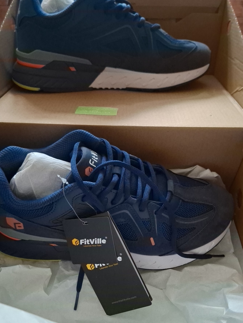 FitVille Men's Navy Athletic Sneakers with Orange Accent